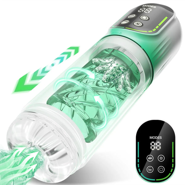 2025 Automatic Thrusting Rotation Male Masturbator Penis Pump Sucking Pocket Pussy Blowjob Machine Sex Toys with LED Display